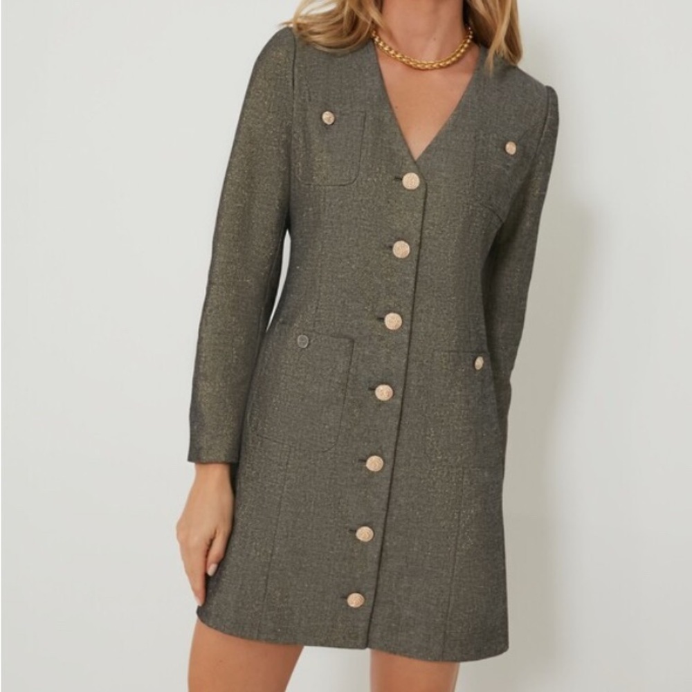 Tuckernuck pomander place Coventry metallic tweed Larissa dress size medium gray